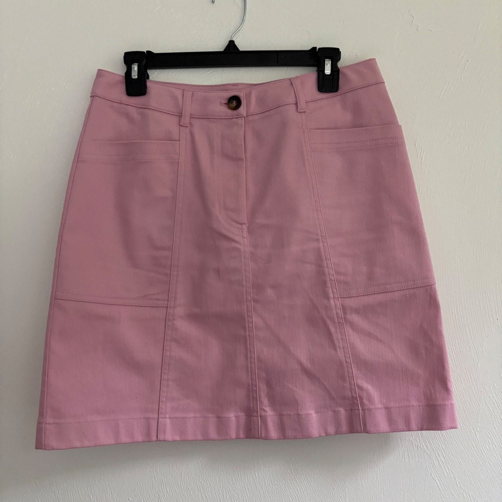 Boden Pink Utility Denim Mini Skirt Womens US 8R UK 12R Stretch Pocket A-Line